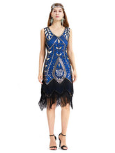 Load image into Gallery viewer, Wine Red 1920s V Neck Sequined Fringed Flapper Dres