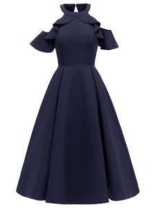 Elegant Open Shoulder CrewNeck Dress