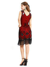 Load image into Gallery viewer, Black Gold 1920s V Neck Sequined Flapper Dres