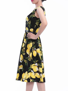 Sweet Lemon Printed Cotton 50s Flapper Dress