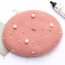 Load image into Gallery viewer, Women Pearl Stars Wool Felt Beret Hat Cap