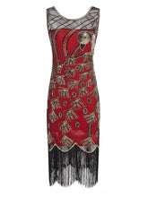 Load image into Gallery viewer, Green Peacock Feather Embroidered 1920S Gatsby Sequined Flapper Dress Set