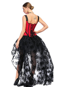 Halloween Costume Gothic Red Vintage Corset Top High Low Skirt For Women