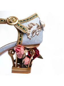 Luxury Floral Gem Studded Heels Ankle Strap Vintage Wedding Shoes