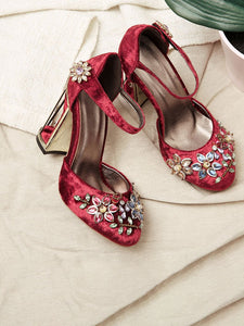 Luxury Rhinestone DecorationHandmade Mary Jane Pumps Vintage Heels