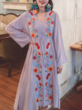 Load image into Gallery viewer, Jolly Vintage Women&#39;s Embroidered Floral Long Sleeves Square Neck Boho Dress