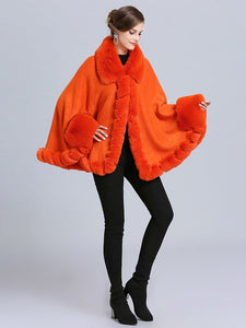 Women Poncho Sweater Faux Fur Coat Shawl Collar