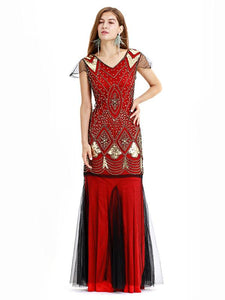 Green 1920s V Neck Sequined Long Flapper Dress
