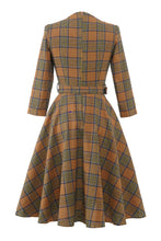 Load image into Gallery viewer, Brown Plaid BowKnot 3/4 Sleeve 1950S Vintage Dress With Button