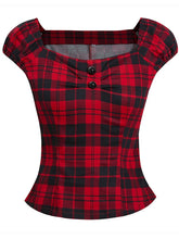 Load image into Gallery viewer, 1950S Plaid Puff Sleeve Crop Tops
