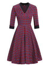 Load image into Gallery viewer, 1950S Plaid 3/4 Sleeve Vintage Dress 