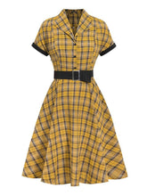 Load image into Gallery viewer, 1950S Yellow Plaid  Vintage Dress With Belt