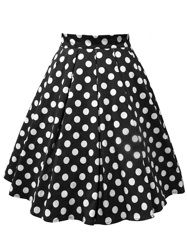 1950S Polka Dots High Wasit Pleated Swing Skirt Jolly Vintage