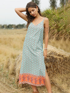 Women's Boho Dress Floral Printed Spaghetti Strap Beach Dress Maxi Dress