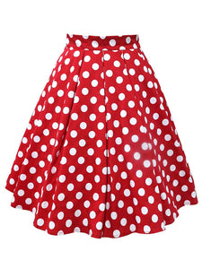 1950S Polka Dots High Wasit Pleated Swing Skirt 