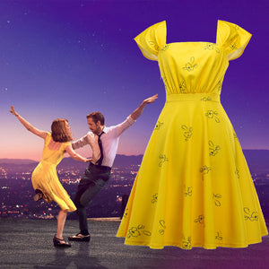 la la land dress yellow La La Land Leading Lady Same Style Vintage Dress, Yellow / S