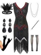 Load image into Gallery viewer, 1920s  Sequined Fringed Gatsby Flapper Dress Set