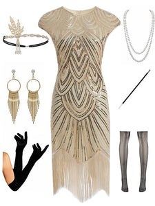 Pink Dress 20s 1920s Gatsby Sequined Fringed Flapper Dress Set