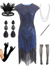 Load image into Gallery viewer, 1920s Gatsby Sequined Fringed Flapper Dress Set