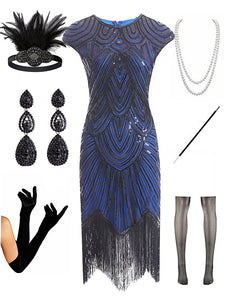 1920s Gatsby Sequined Fringed Flapper Dress Set