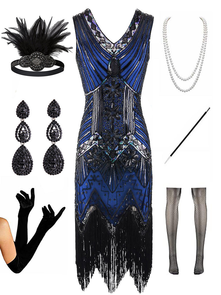 1920s Sequined Fringed Gatsby Flapper Dress Set Jolly Vintage 1920s Sequined Fringed Gatsby Flapper Dress Set Jolly Vintage