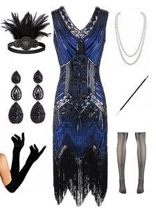1920s  Sequined Fringed Gatsby Flapper Dress Set