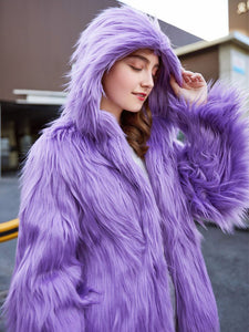 Faux Fur Coat Women Hooded Long Sleeve Oversized Winter Coat