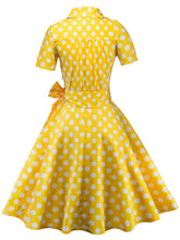 Load image into Gallery viewer, Elegant High Waist V Neck Short Sleeve Dots Vintage Dress